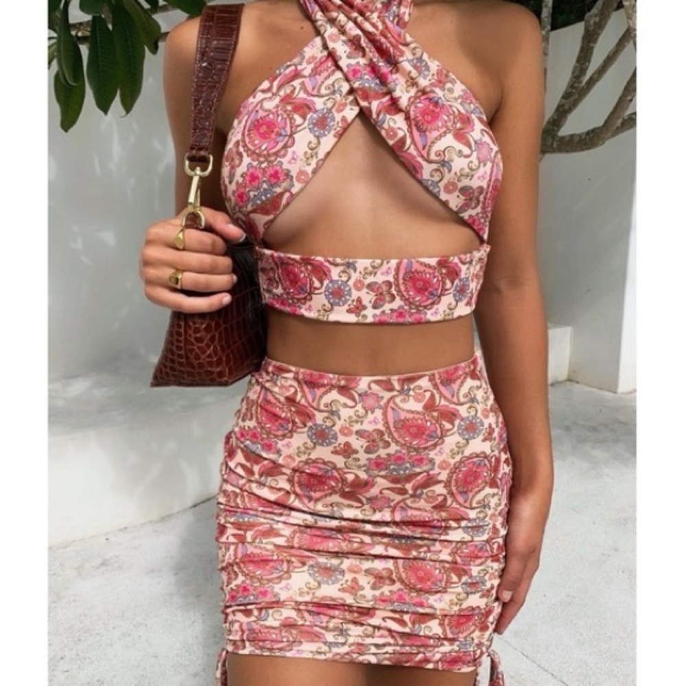 Tiger Mist Paisley Ruched Mini Skirt